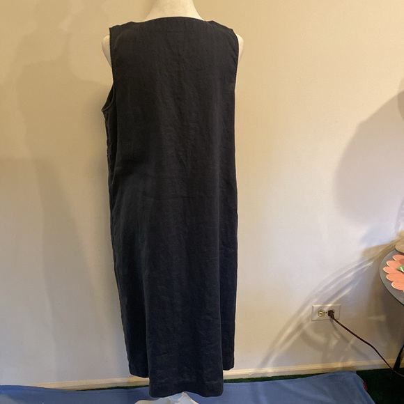 Pure JJill navy blue shift lagenlook  minimalist sleeveless linen dress size MP - Picture 5 of 12